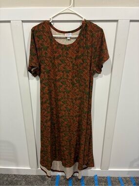 LuLaRoe Brown & Green Geometric Midi Dress